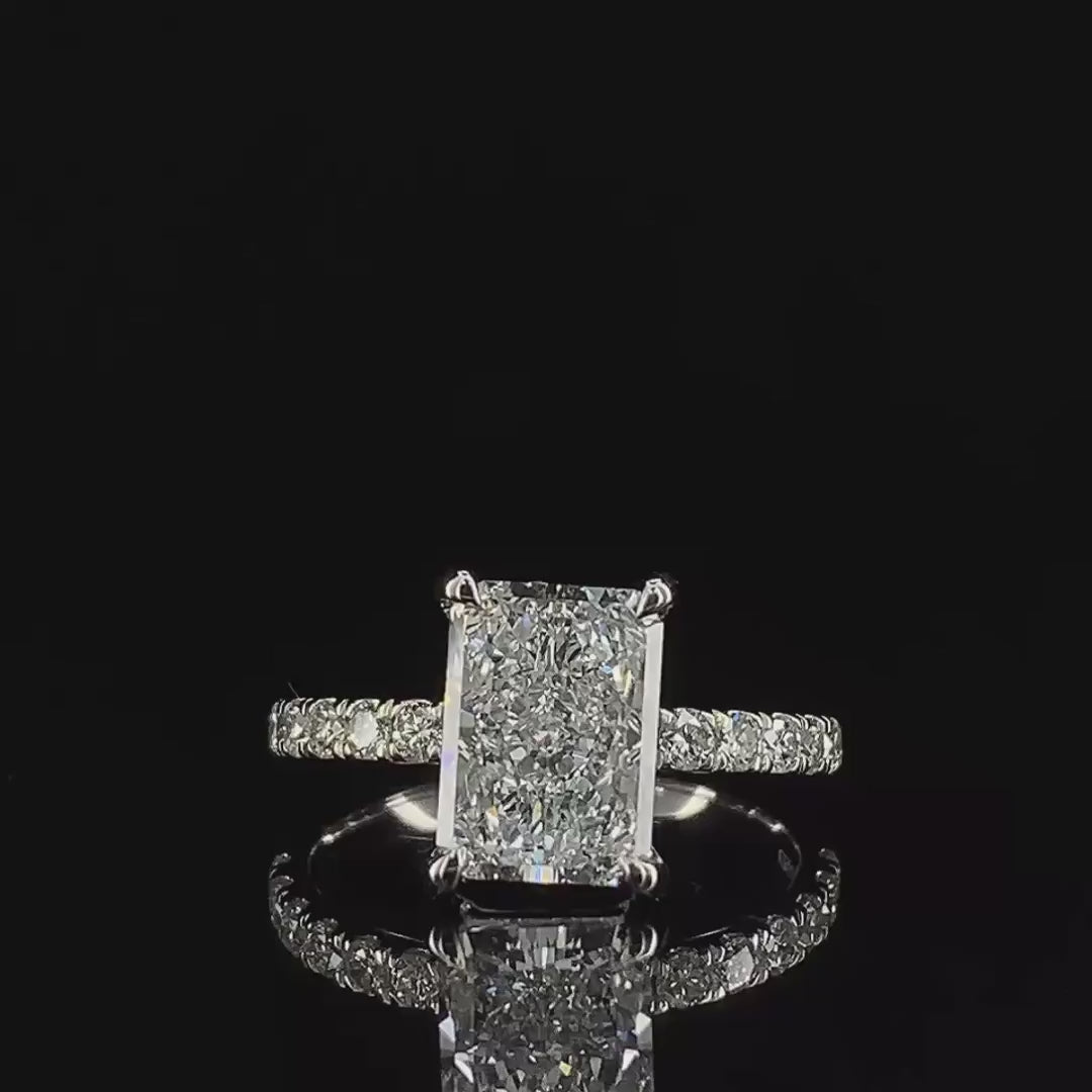 Radiant Cut Diamond Solitaire Engagement Ring with Pavé Band in Yellow Gold