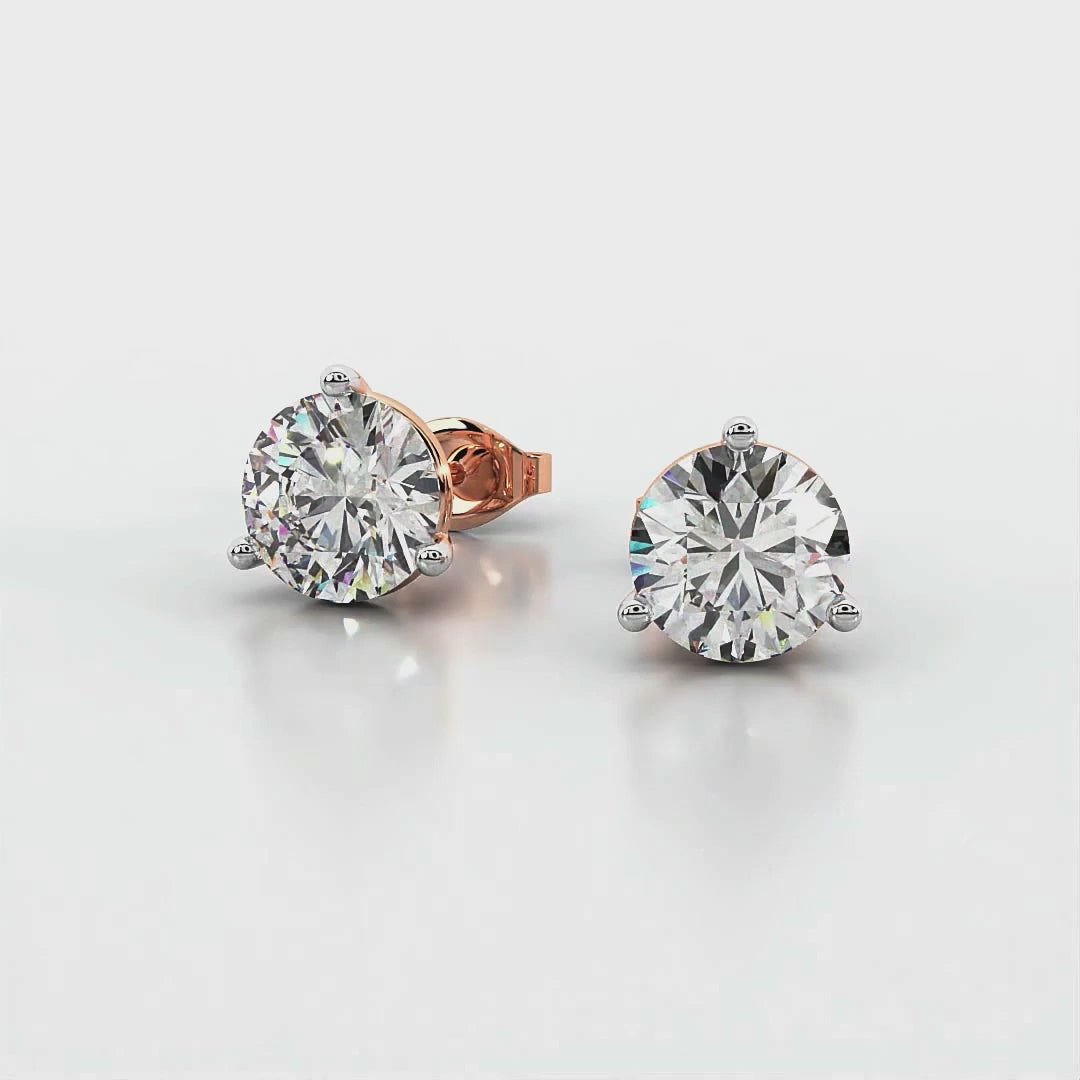 Three Prong Martini Round Diamond Stud Earrings