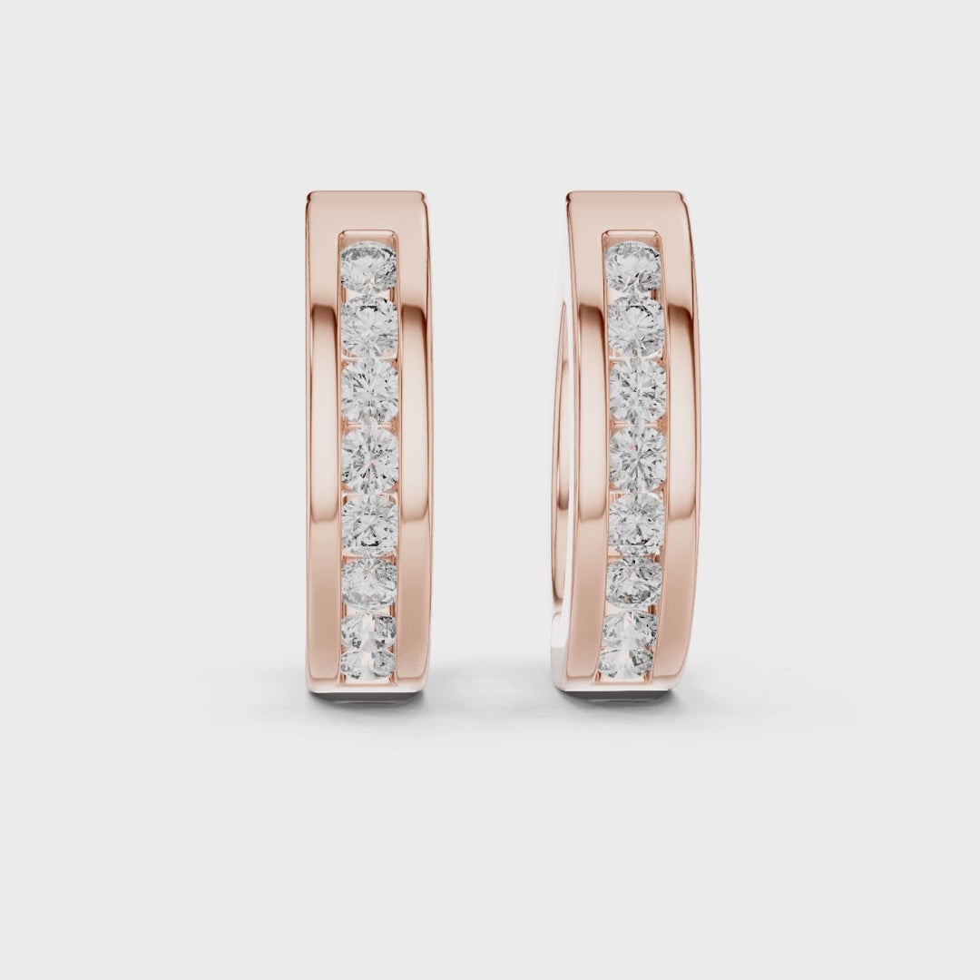 Crest Channel Round Diamond Huggie Hoop Earrings