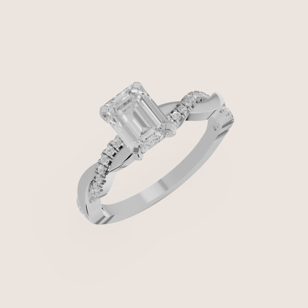 Twisted Side Stone Emerald Diamond Engagement & Wedding Ring