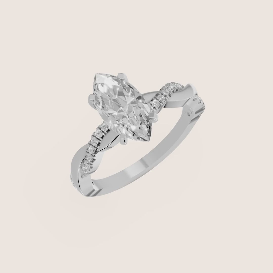 Twisted Side Stone Marquise Diamond Engagement & Wedding Ring