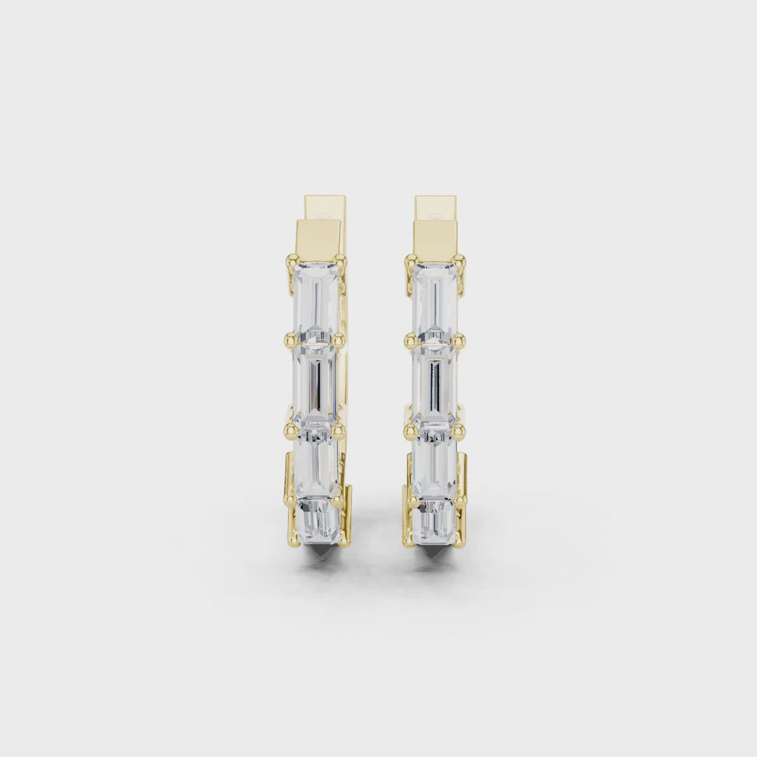 Deco Orbit Emerald Diamond Hoop Earrings