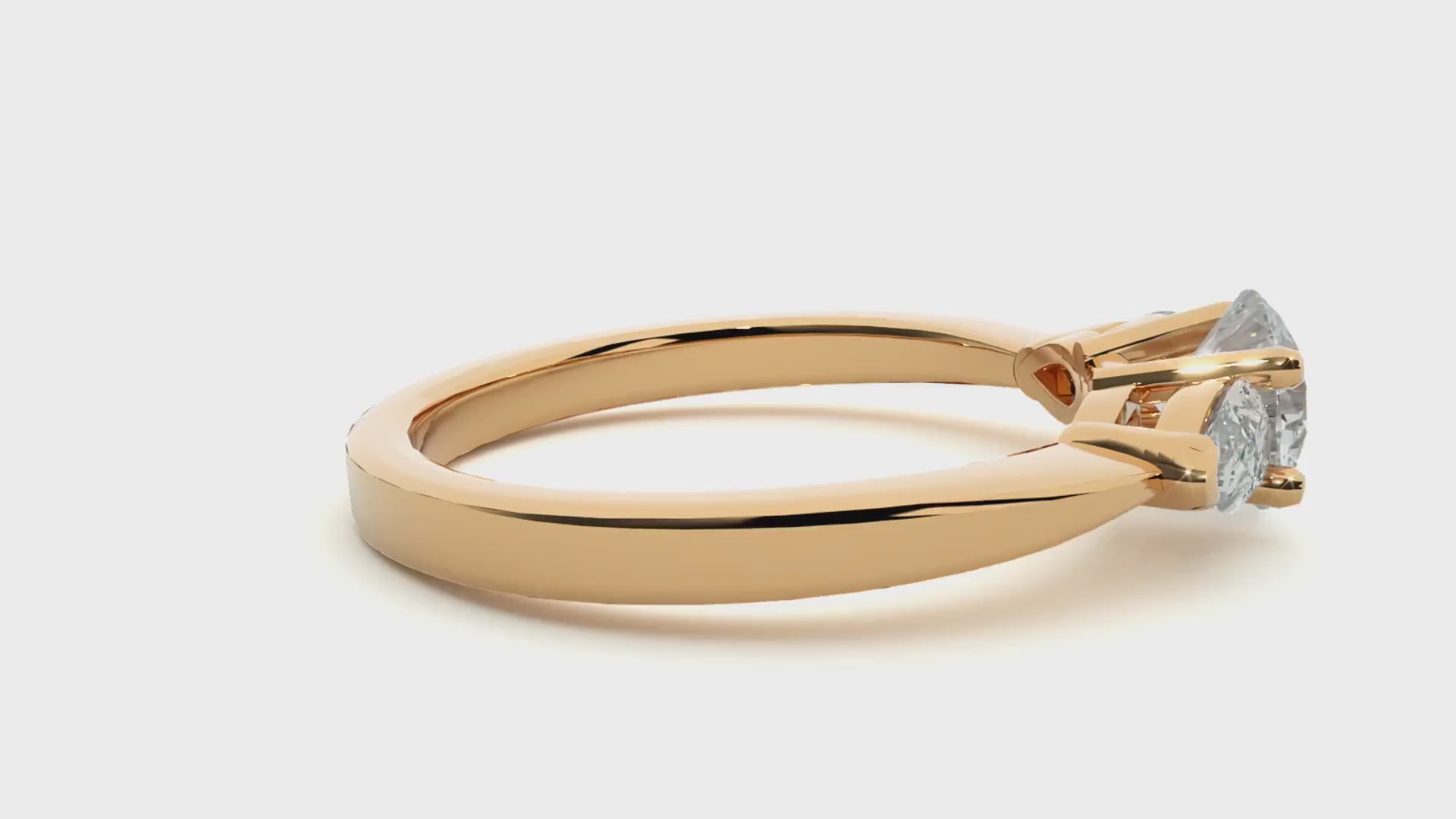 Round & Pear Cut Three Stone Diamond Engagement Ring in Yellow Gold