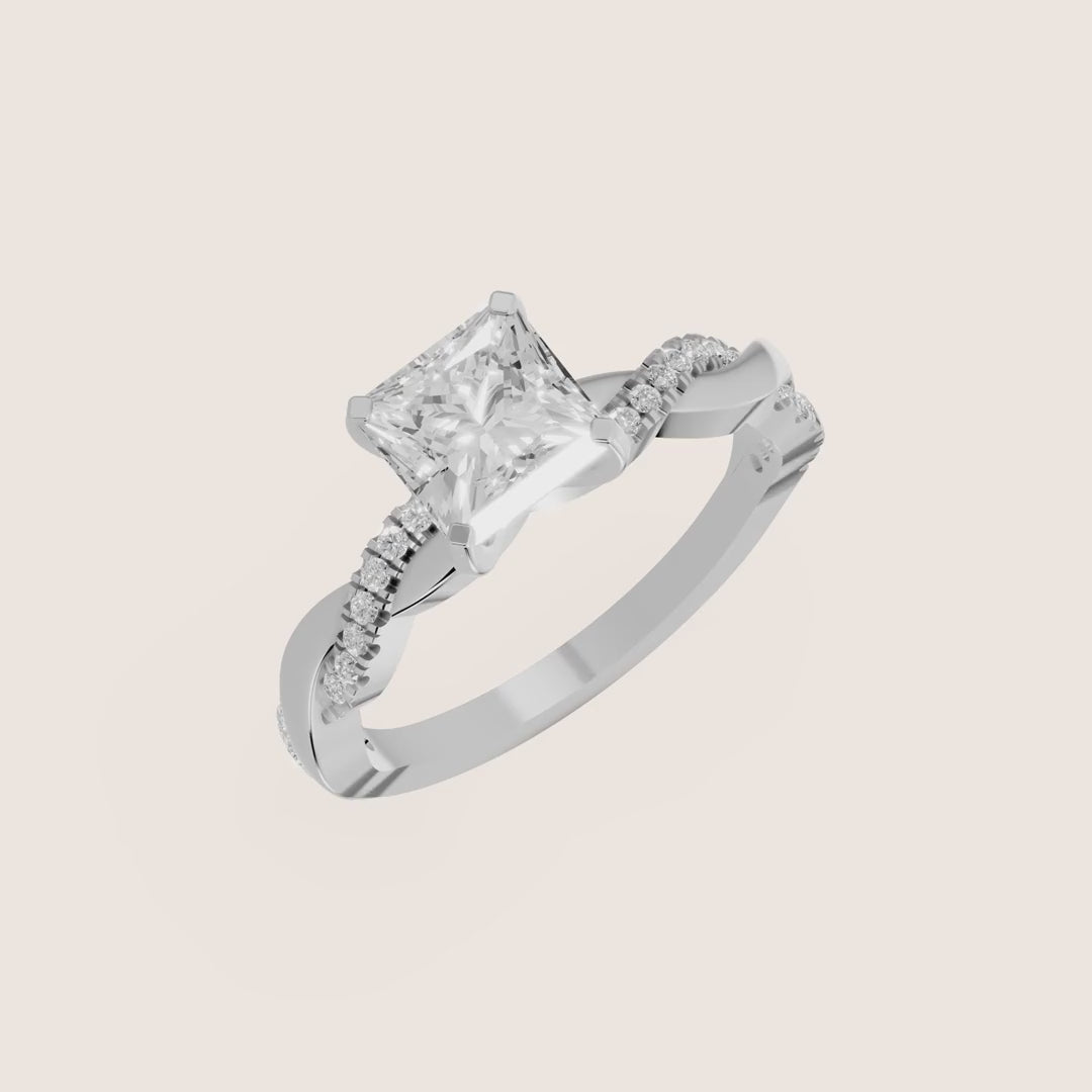 Twisted Side Stone Princess Diamond Engagement & Wedding Ring