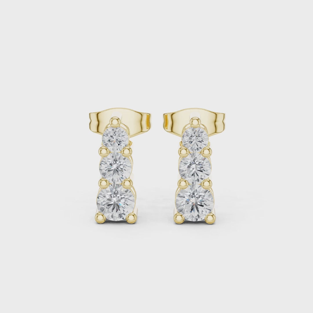 Celeste Three-Stone Round Diamond Earrings