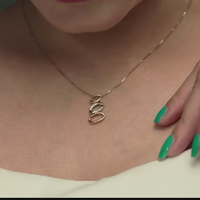 Trinità — Three-Tone Gold Triple Oval Diamond Pendant Necklace