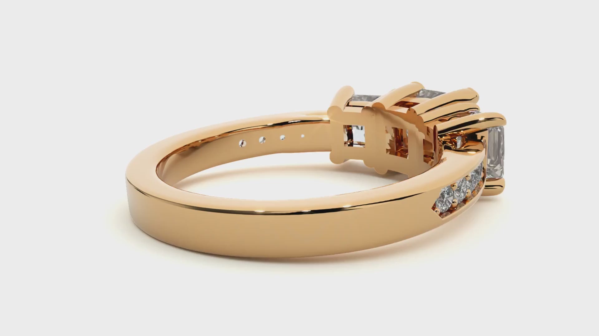 Princess Cut Three Stone Diamond Engagement Ring | Solid Yellow Gold | Channel-Set Diamond Band | Classic Trilogy Ring | Gift for Her