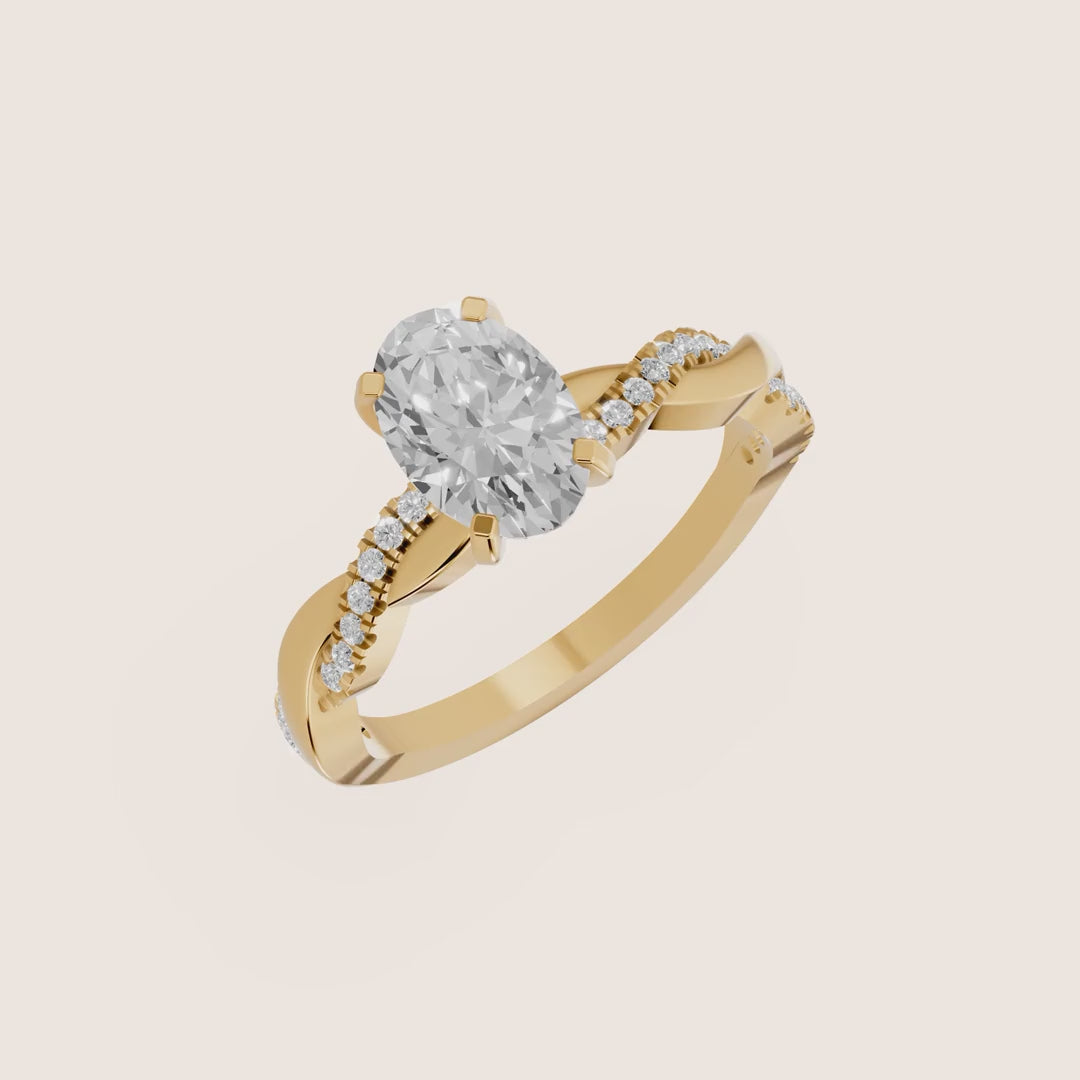 Twisted Side Stone Oval Diamond Engagement & Wedding  Ring in Yellow Gold