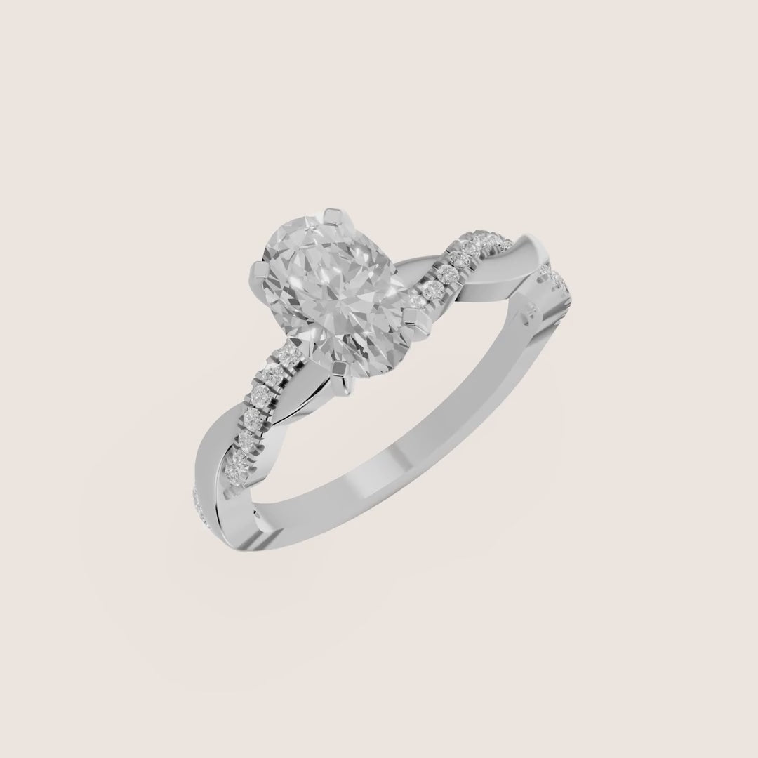 Twisted Side Stone Oval Diamond Engagement & Wedding  Ring in Yellow Gold