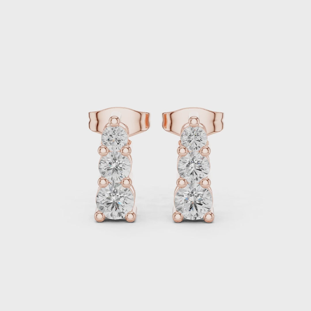 Celeste Three-Stone Round Diamond Earrings