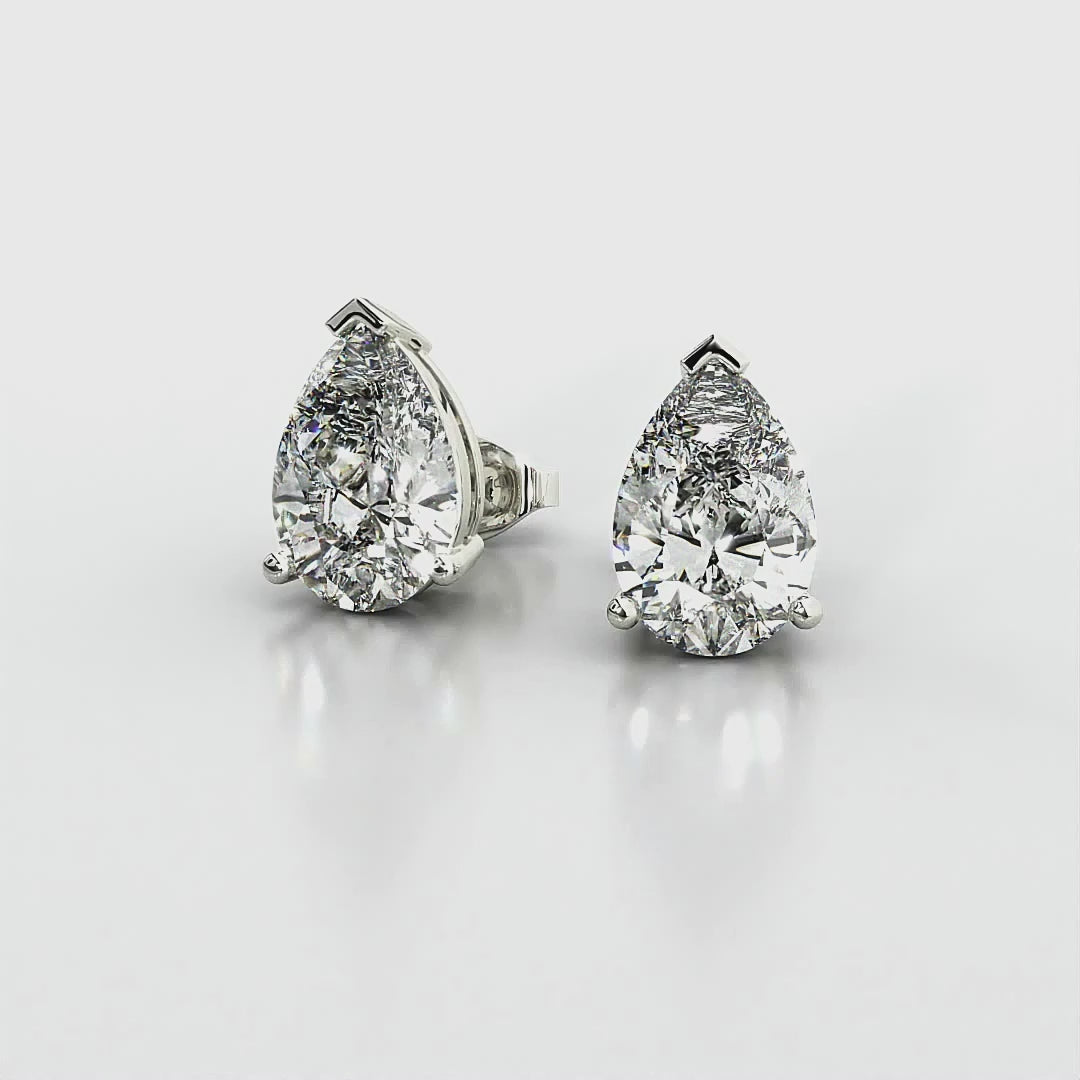 Three Prong Pear Diamond Stud Earrings