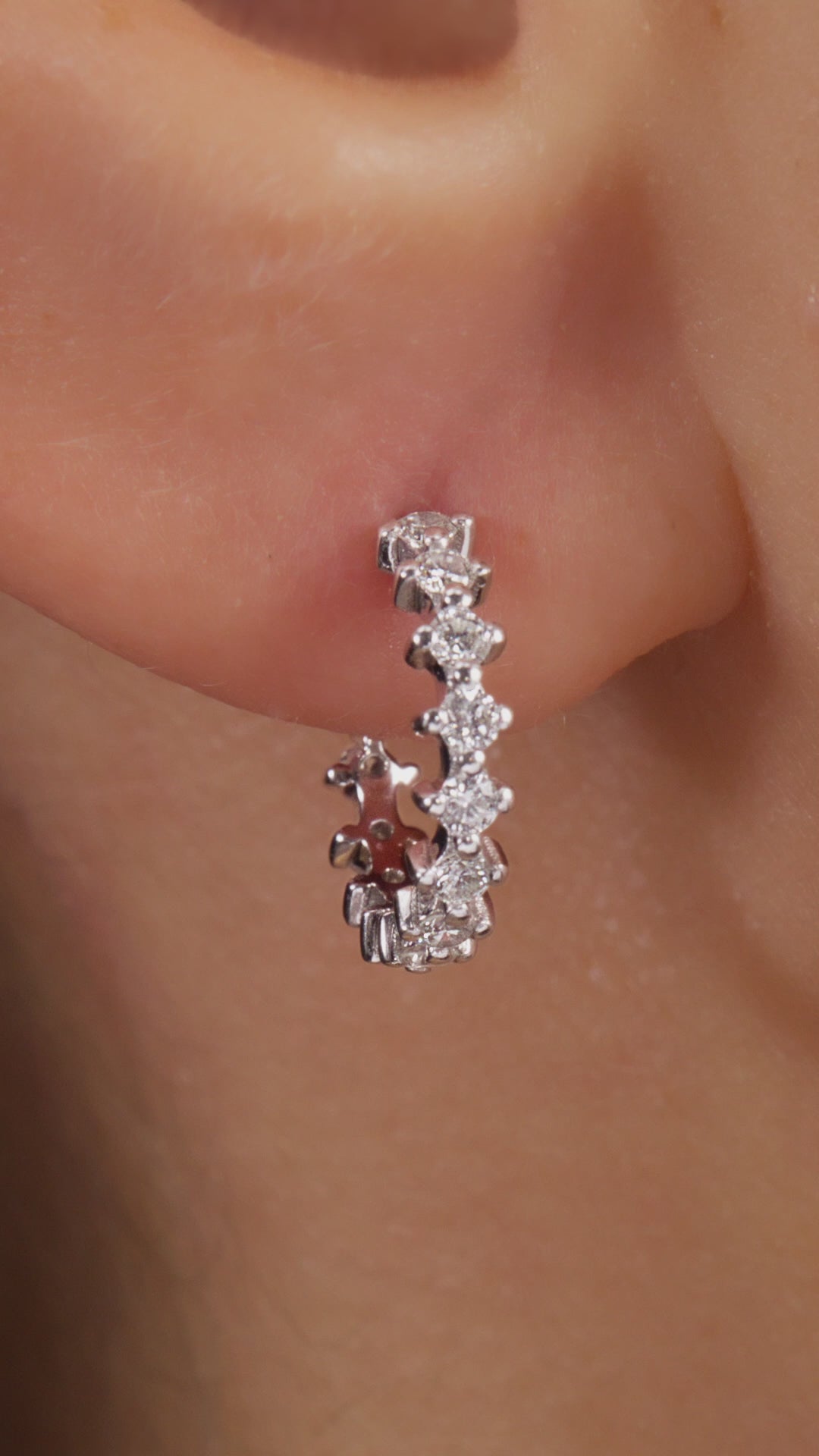 Scattered Diamond Huggie Hoop Earrings in White Gold