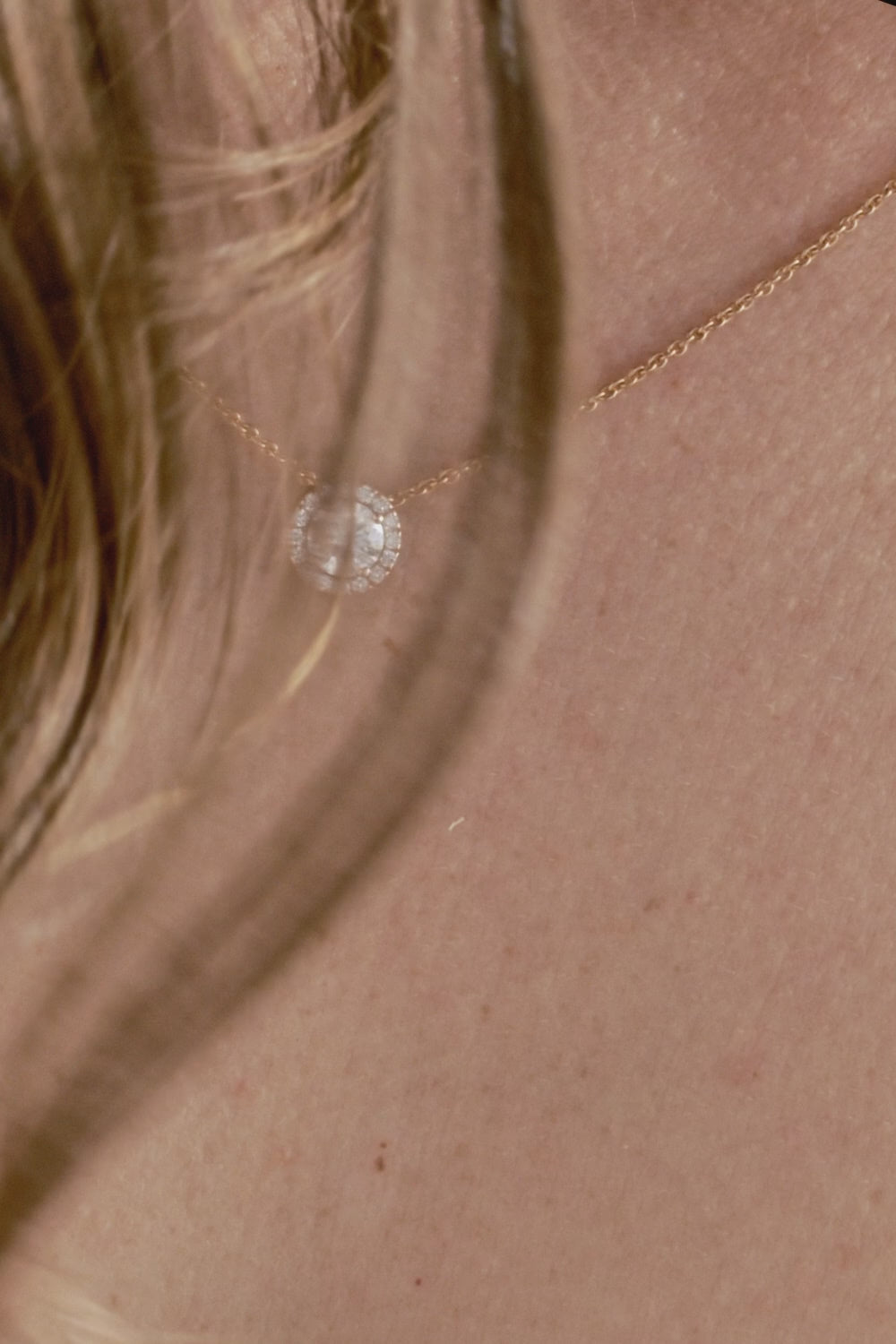 Round Halo Diamond Pendant Necklace in Rose Gold