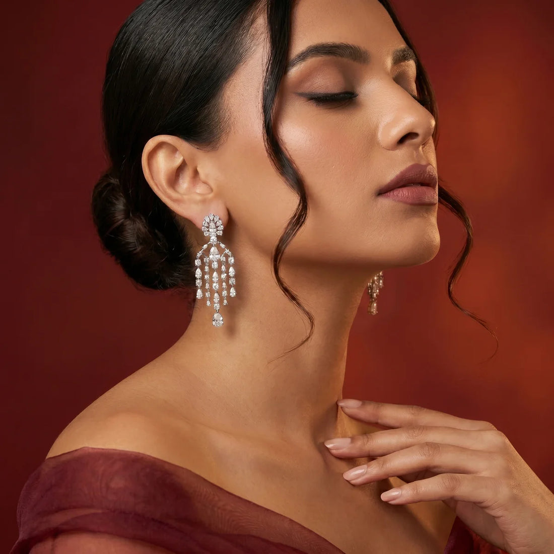 Chandelier Cascade Pear &amp; Round CZ Drop Earrings in 925 Sterling Silver