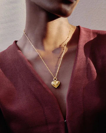 Ridge Heart Charm Pendant Necklace