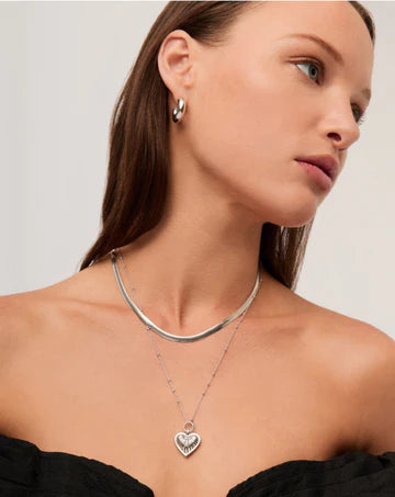 Ridge Heart Charm Pendant Necklace