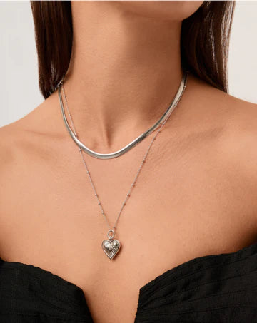 Ridge Heart Charm Pendant Necklace