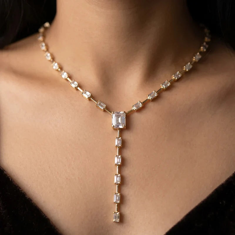 Emerald Cut Diamond  Drop Necklace