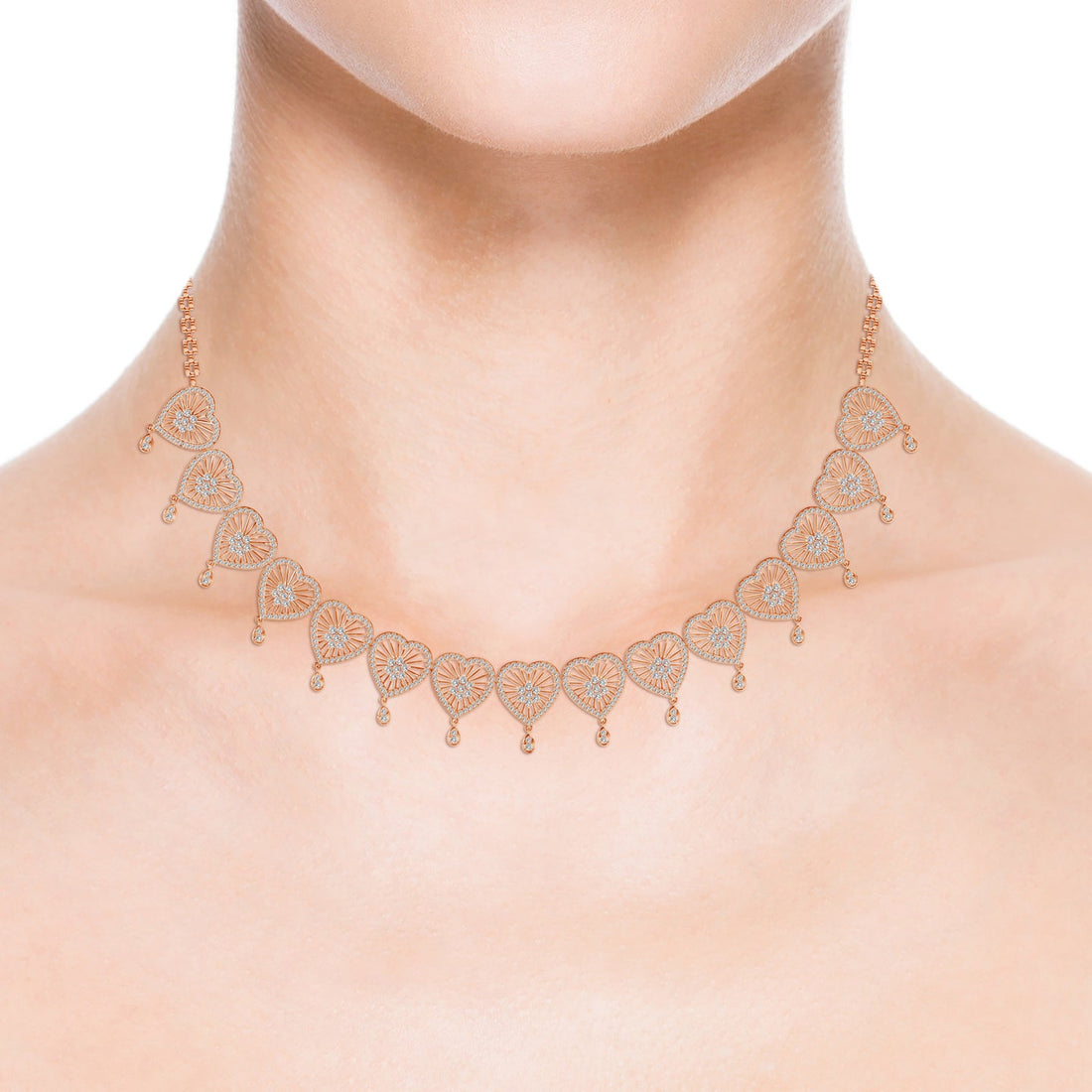 Radiant Hearts Lab Grown Diamond Cluster Necklace