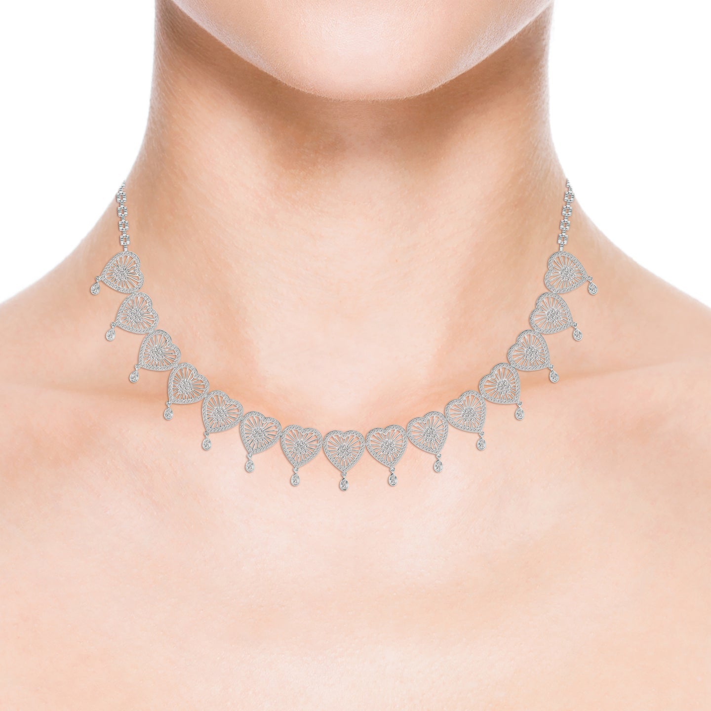 Radiant Hearts Lab Grown Diamond Cluster Necklace