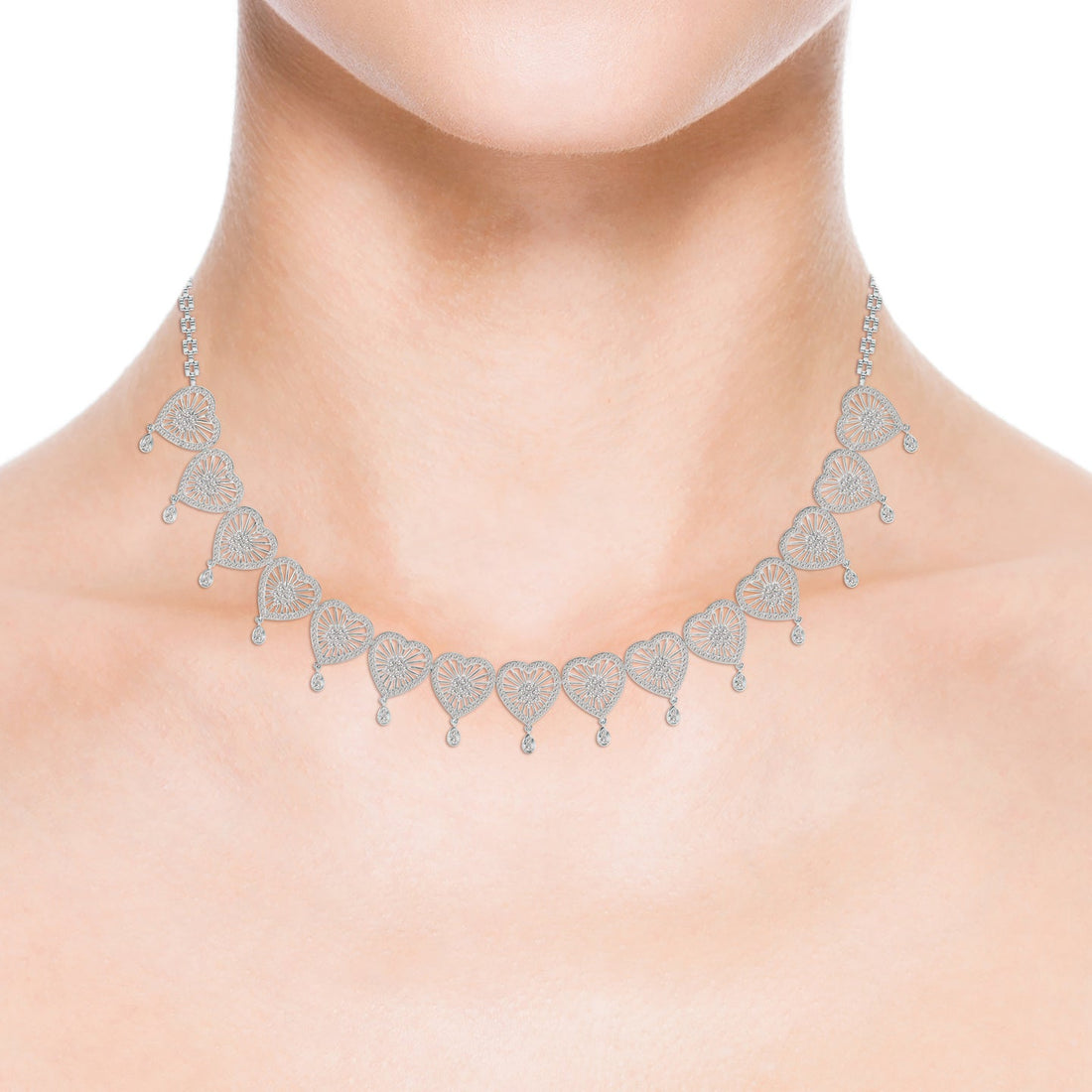 Radiant Hearts Lab Grown Diamond Cluster Necklace