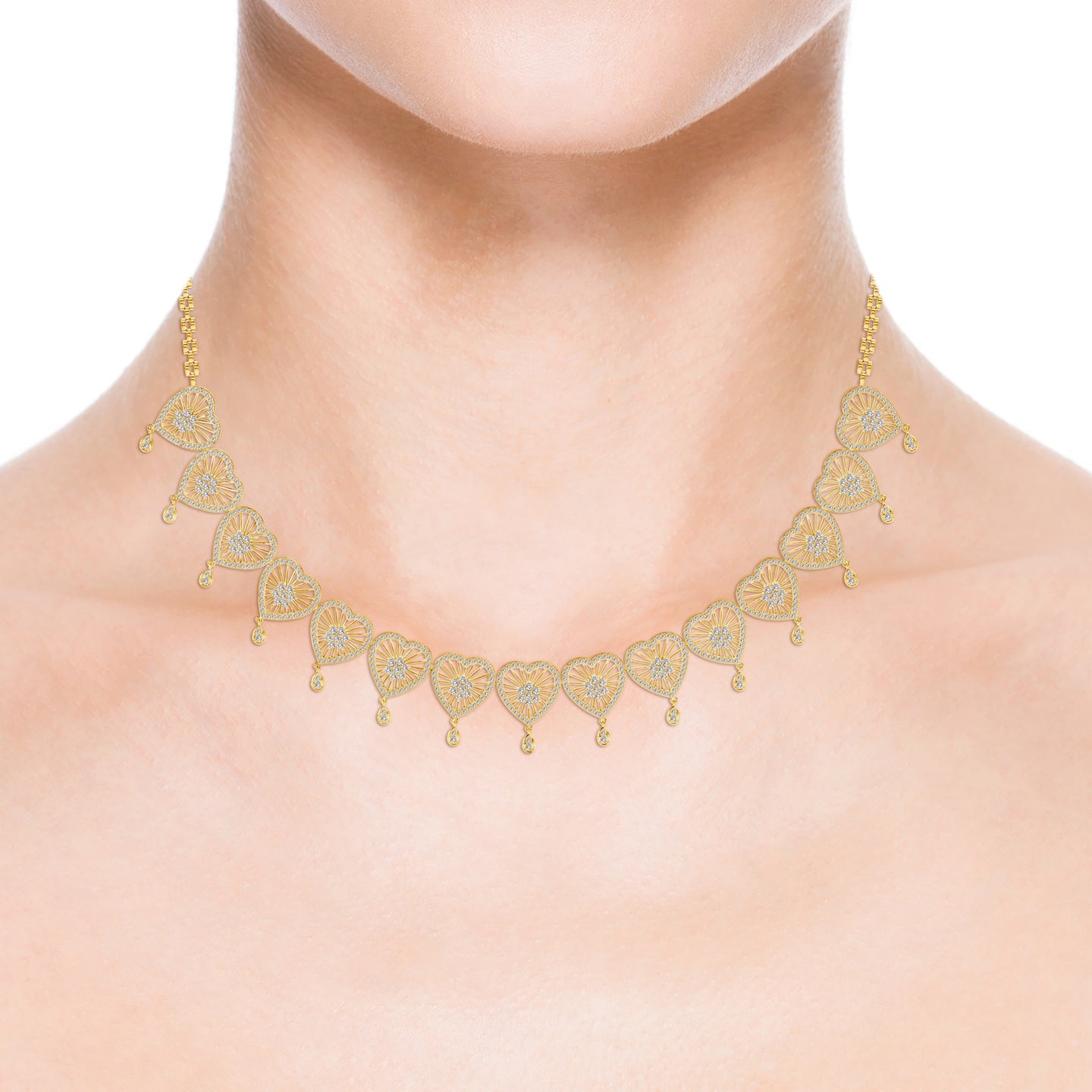 Radiant Hearts Lab Grown Diamond Cluster Necklace