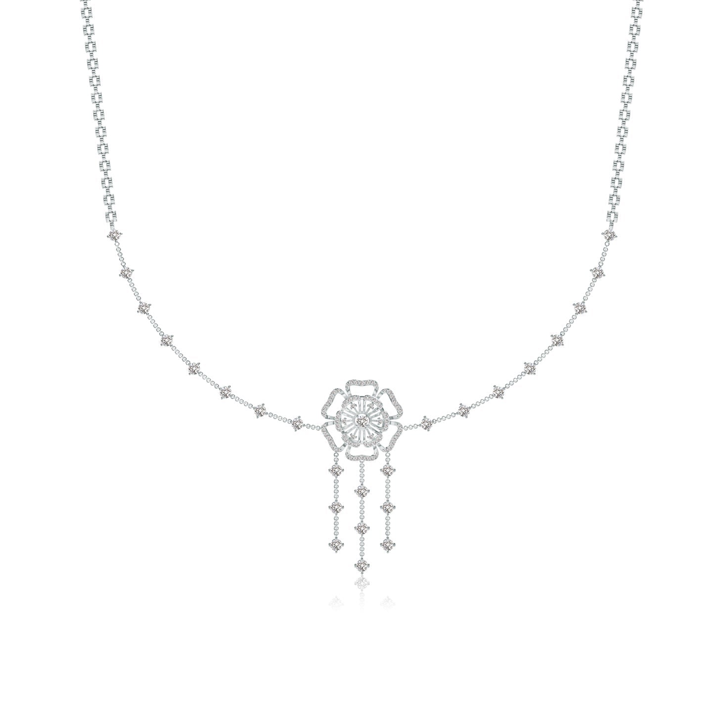 Six Petal Lab Grown Diamond Floral Necklace