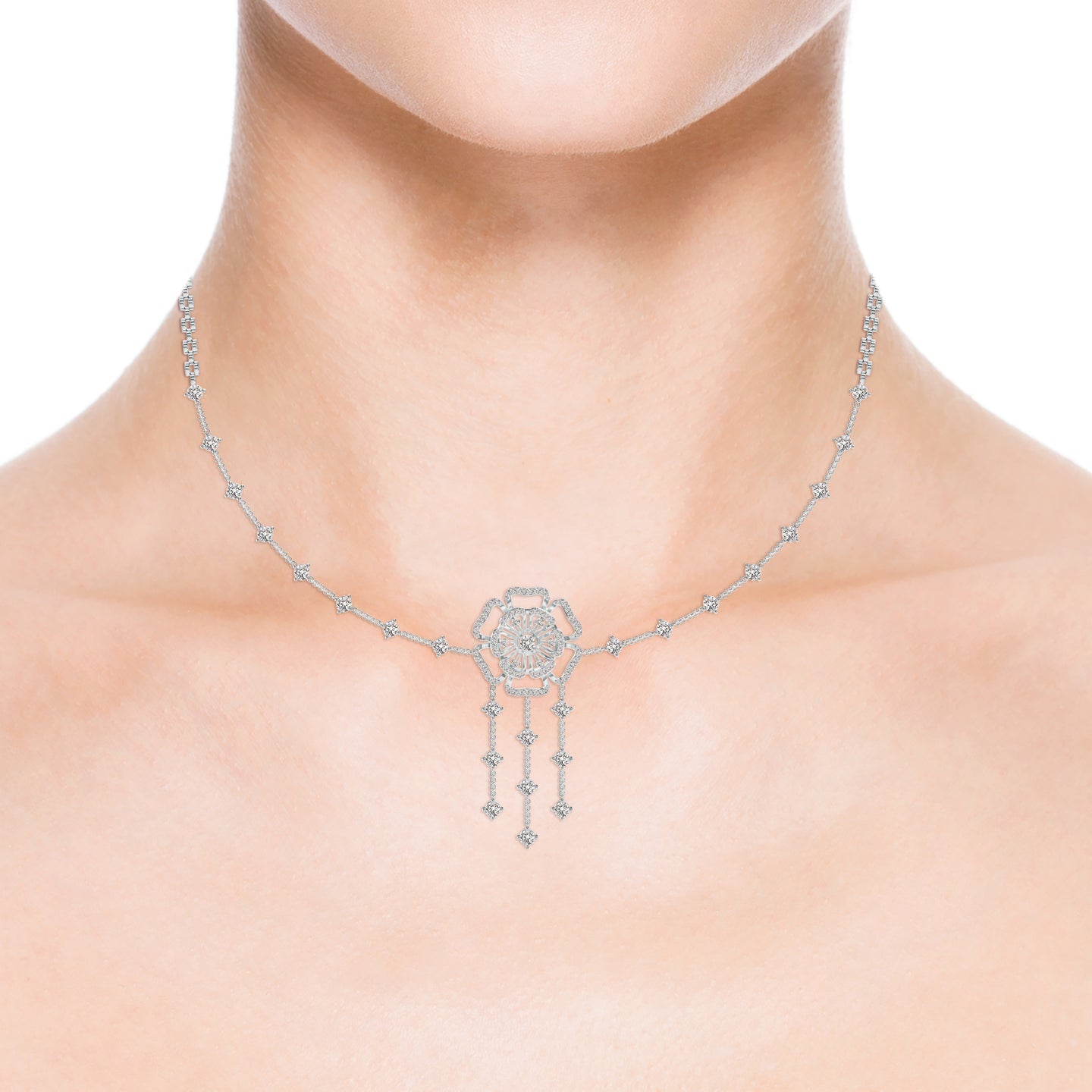 Six Petal Lab Grown Diamond Floral Necklace