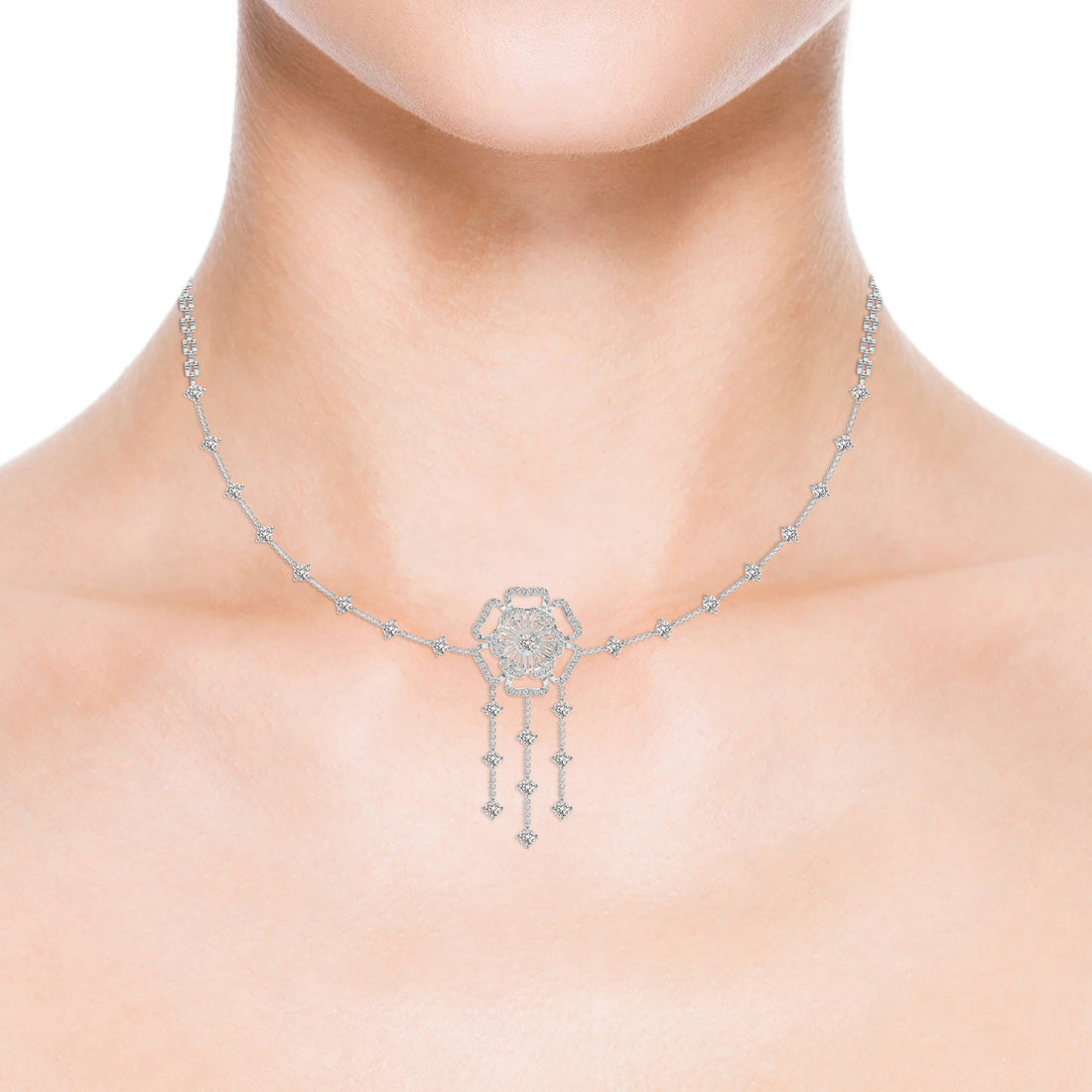 Six Petal Lab Grown Diamond Floral Necklace