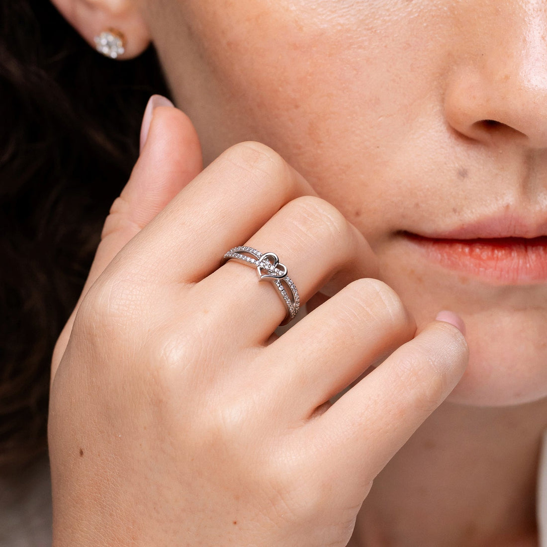 Criss-Cross Heart Diamond Split Shank Ring