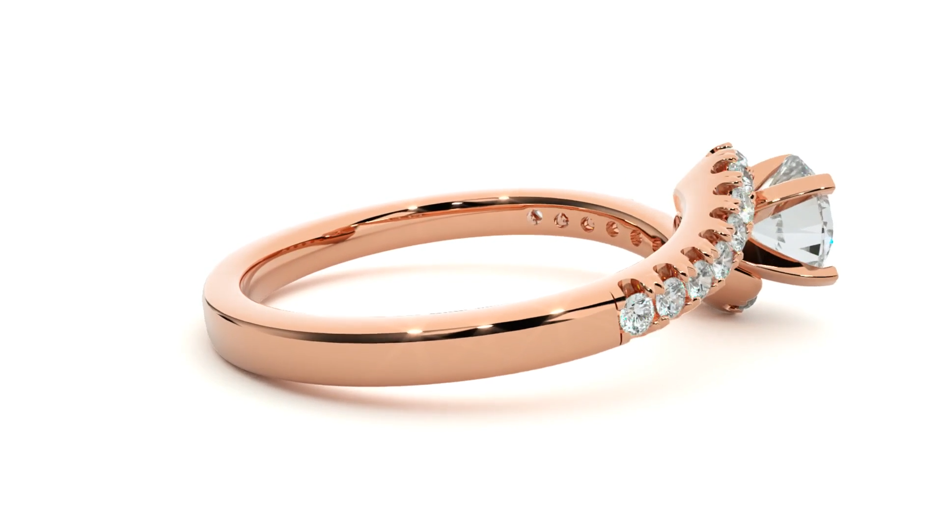 Twisted Round Brilliant Diamond Solitaire Engagement Ring | Solid Yellow Gold | Pavé Diamond Crossover Band | Four-Prong Setting | Gift for Her