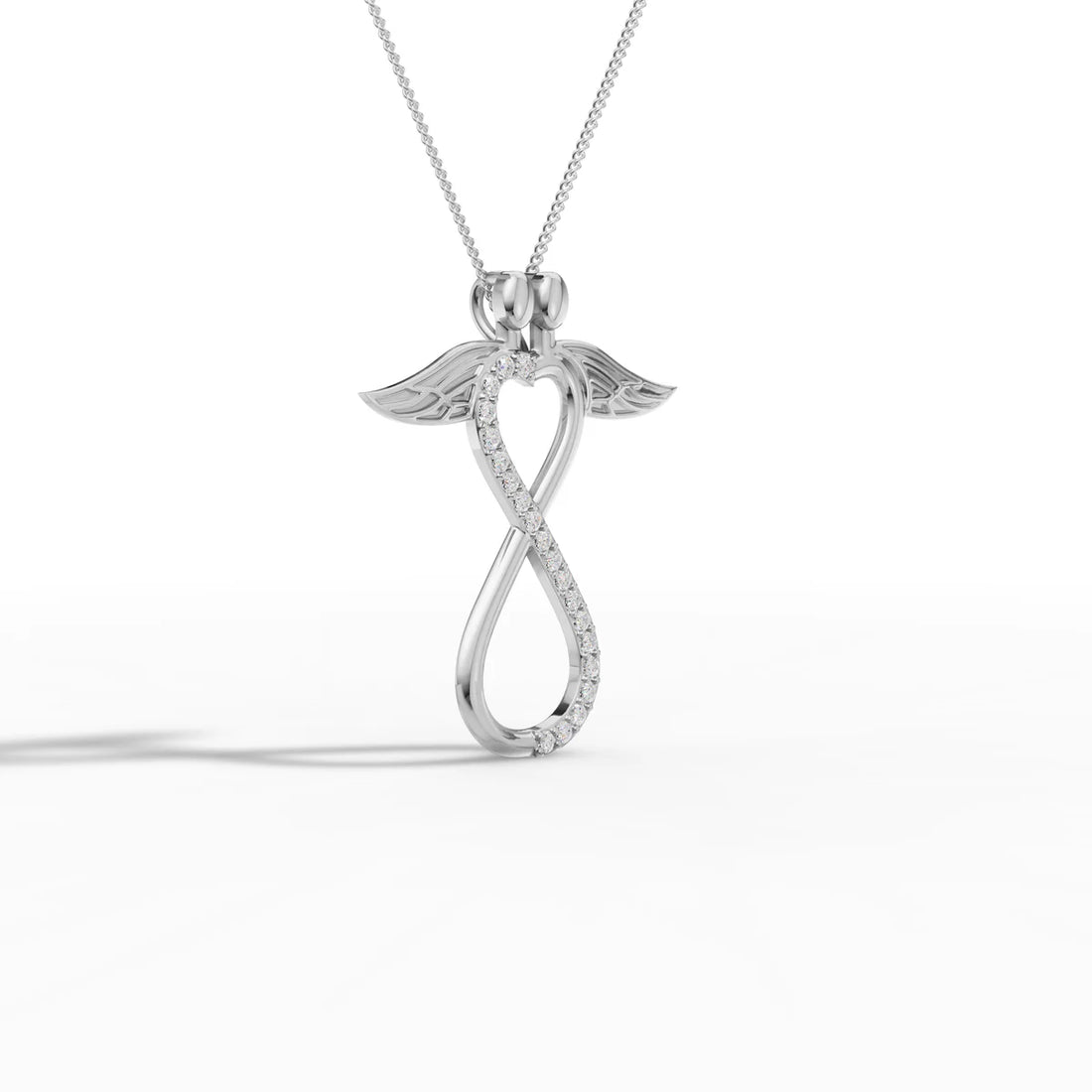 Angel Wing Infinity Heart Pendant Necklace in Sterling Silver