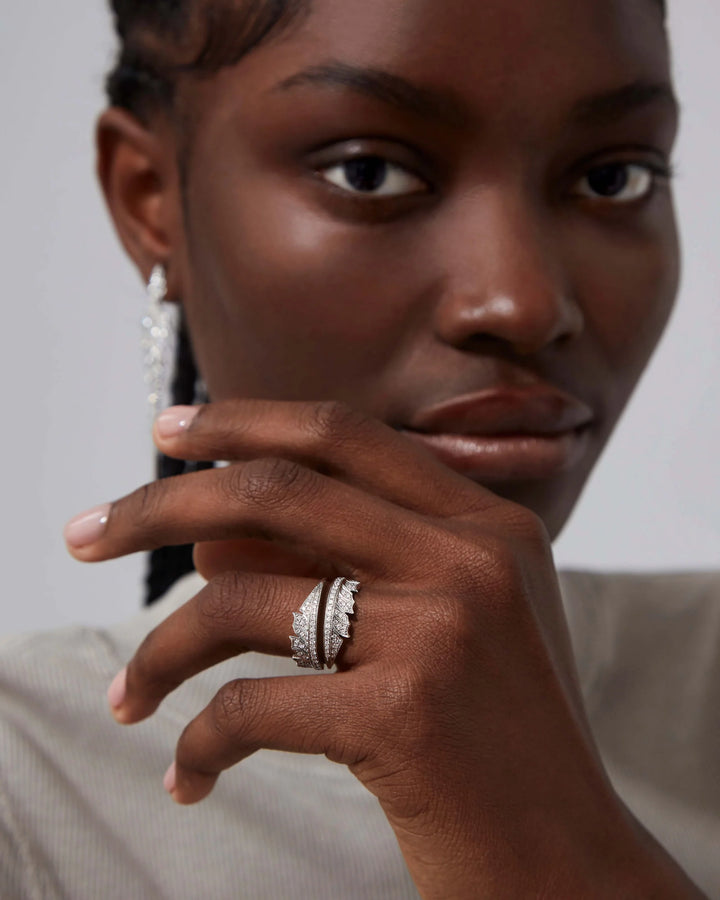 Etoile Feather Pave Diamond Ring
