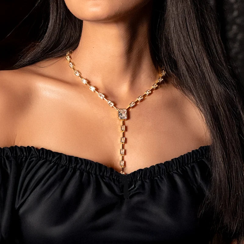 Emerald Cut Diamond  Drop Necklace